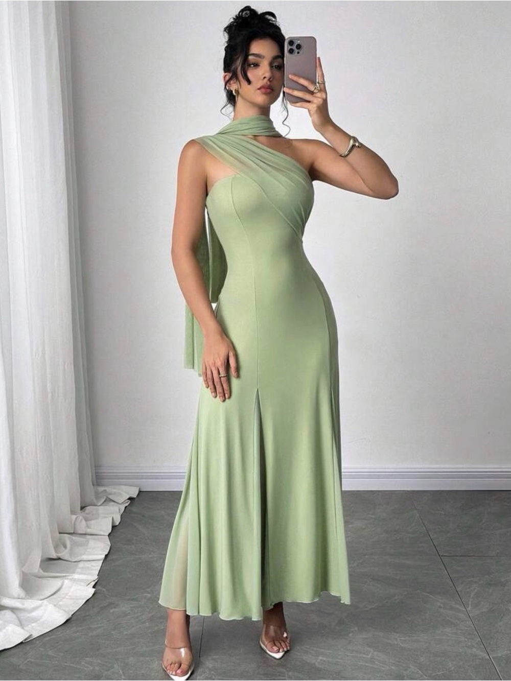 Elegant Sage Green Evening Dress